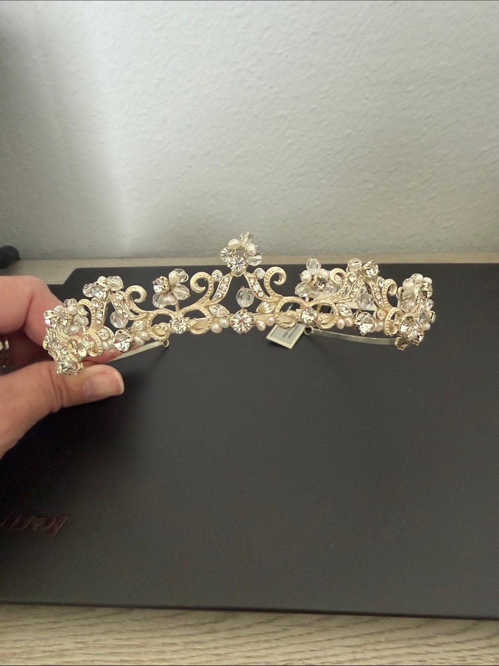 Swarovski Crystal Fresh Water Pearl Gold Floral Crystal Bridal Tiara Headpiece